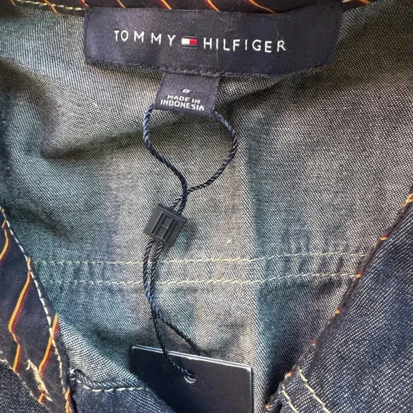 NWT TOMMY HILFIGER Dark Blue Denim Shirt Button Down Ruffle Hem Dress Size 8 - Picture 5 of 7